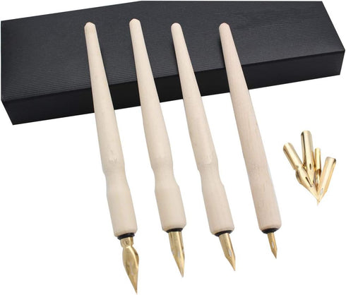 Wooden Professional Manga Pen Dip Pen Set with 4 Nibs Manga Cartoon Comic Drawing Painting Kit - 4 Pcs...