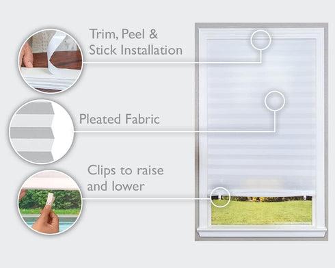 Redi Shade No Tools Original Light Filtering Pleated Fabric Shade White, 36" W x 72" L, 1 Pack...