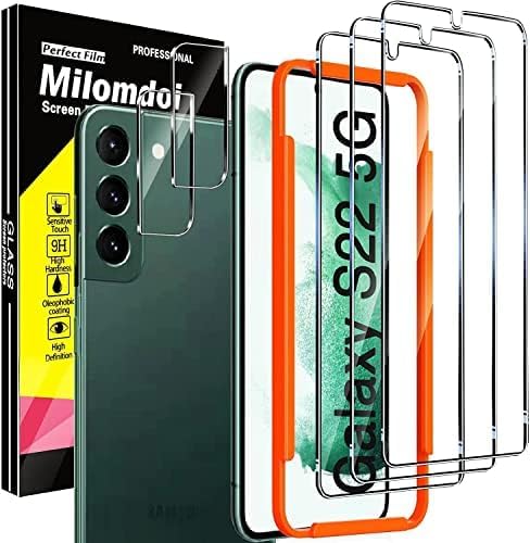 Milomdoi Designed for Samsung Galaxy S22 5G Screen Protector, 3 Pack Tempered Glass with 2 Pack Camera Lens Protector, Fingerprint suitable, Insta...