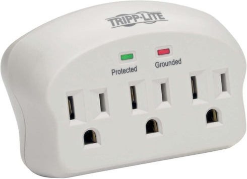 Tripp Lite 3 Outlet Portable Surge Protector Power Strip, Direct Plug In, $5,000 INSURANCE (SK3-0), Apple, Grey...