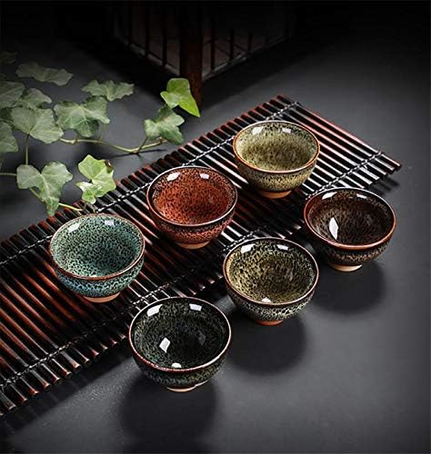 6pc Ceramic Kung Fu Tea Set, Japanese Tea Cup, Sake Cup, 2.1oz Capacity, 6 Colors...