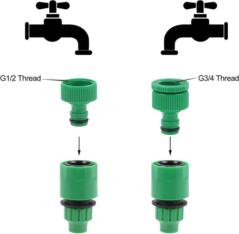 MroMax 4Pcs Hose Tap Connector, Connected to G1/2 or G3/4 Threaded, Suitable for 4/7mm Hose, Quick Connector Hose Pipe Adapter, Faucet Nozzle for ...