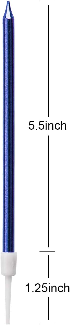 Luter Metallic Long Blue Candle Birthday Candles with Holder Cake Candles for Wedding Party Birthday Decoration (24 Pieces)...