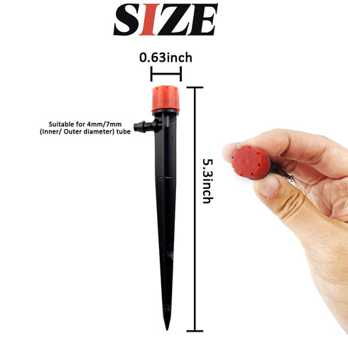 50PCS Drip Emitters for 1/4" Drip Irrigation Tubing, Adjustable 360 Degree Irrigation Drippers on 5" Arrow Stake, Garden Water Flow Spray Heads Pa...