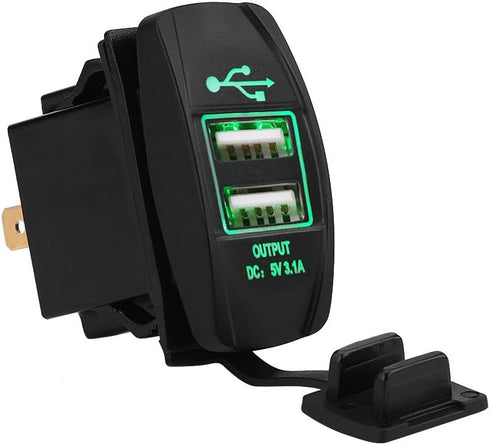 Dual USB, Waterproof 12-24V 3.1A Dual USB Ports Car Socket Power Adapter with LED(Green)...