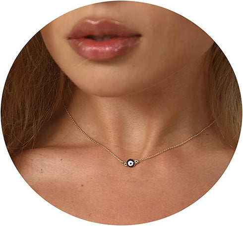 Tasiso 14K Gold Plated Evil Eye Choker Necklace Blue White CZ Diamond Eye Pendant Necklace Cute Boho Tiny Evil Eye Protection Necklace for Women M...