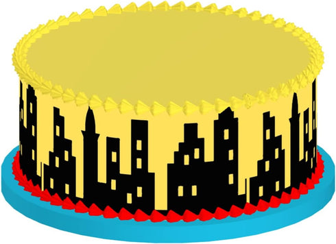 Scenic Theme Stick On/Lay On Cake Border Decoration Toppers (Super Hero Lighted City Backdrop)...