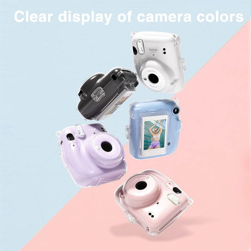 CAIYOULE Protective Camera Case for Fujifilm Instax Mini 11 Film Camera Clear Case with Upgraded Film Pocket Pouch for Storing Photos and Adjustab...