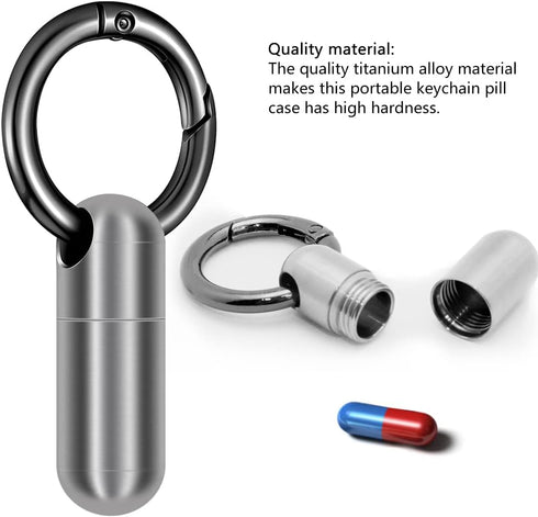 2PCS Micro Keychain Pill Holder, Portable Mini Size Titanium Alloy Pill Box Case, Waterproof & Lightweight Keychain Pill Container for Emergency O...