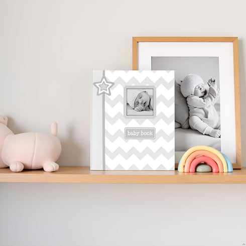 Lil' Peach First 5 Years Chevron Baby Memory Book, Newborn Milestone Keepsake Journal Scrapbook, Gift For New And Expecting Parents, 46 Fill In Pa...