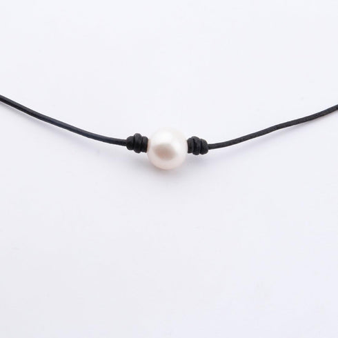 Single Pearl Choker Necklace can be Adjustable Leather Cord One Bead Jewelry for Women Handmade...