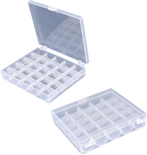 AKIRO 25 Slots Empty Bobbins Spools Box, Sewing Craft Plastic Case Storage Box for Sewing Machine 2 Pack...