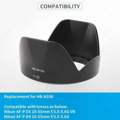 Camera Lens Hood Shade, Dedicated Bayonet Mount Hood compatible for Nikon AF-P DX 18-55mm f/3.5-5.6G VR, AF-P DX 18-55mm f/3.5-5.6G Lens replaces ...