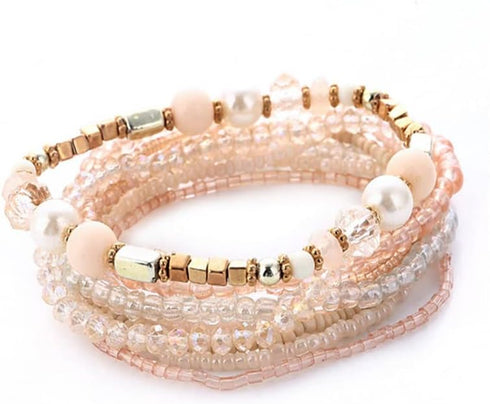 Pingyongchang Bohemian Stackable Bead Bracelets for Women Multilayer Stretch Bangles Bracelet Set Handmade Multicolor Crystal Beaded Bracelets Set...