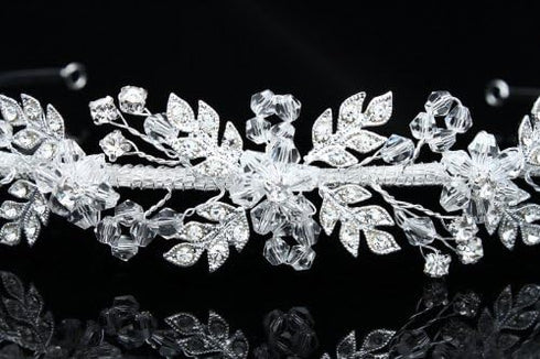 Handmade Flower Leaf Crystal Headband Bridal Wedding Tiara...