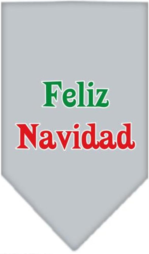 Mirage Pet Products Feliz Navidad Screen Print Bandana for Pets, Large, Grey...