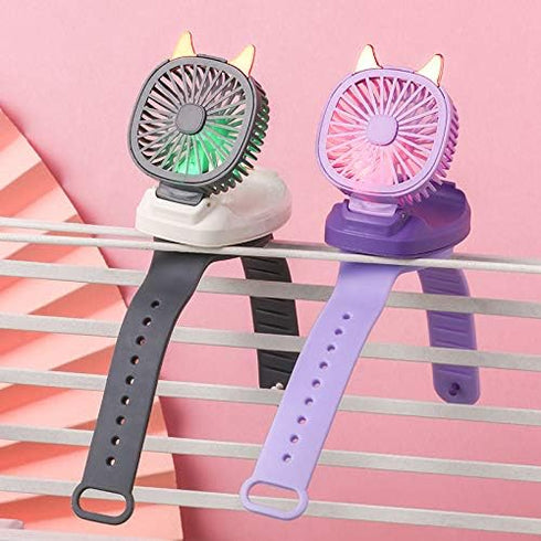 Upgrade version USB Rechargeable Fan With Comfortable Wrist Strap Portable Mini Fan Watch Built in colorful LED change light - Gray...