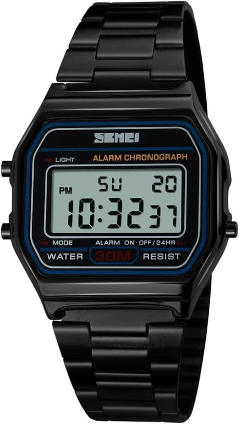 Men's Digital Gold Stainless Steel Watch Backlit Multifunction Stopwatch Waterproof Sport Watches...