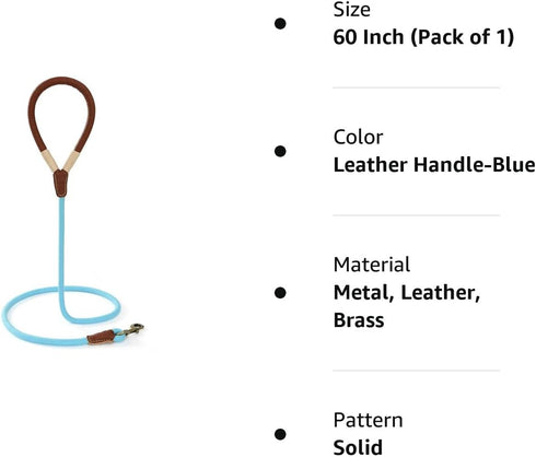 Mile High Life Dog Leash | Strong Rope Dog Leash w Premium Leather Tailor Handle | 5 Feet Dog Leash w Heavy Duty Clasp | Blue Rope Leash for Small...