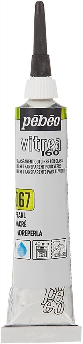 Pebeo Vitrea 160, Glass Paint Outliner, 20 ml Tube - Pearl, 0.68 Fl Oz (Pack of 1)...