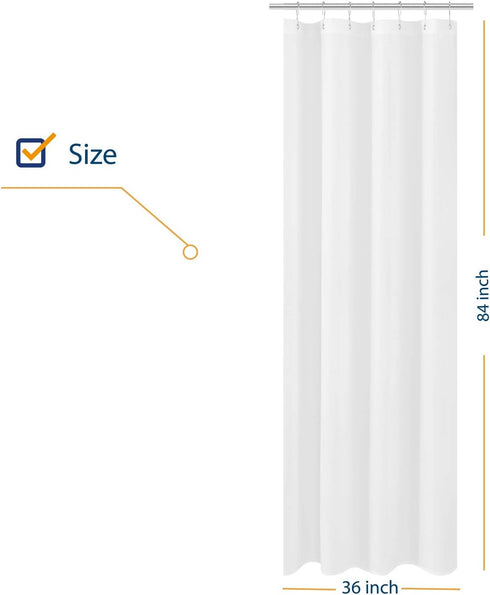 N&Y HOME Fabric Small Stall Shower Curtain Liner Extra Long 36 x 84 inches, Hotel Quality, Washable, Water Repellent, White Bathroom Curtains with...