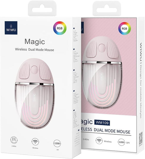 WIWU Magic Wireless Dual Mode Mouse - Bluetooth 5.0 + 2.4GHz, Rechargeable, Silent Click, Ergonomic Design for Smooth Navigation on Computers and ...