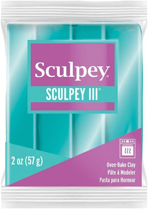 Sculpey III Polymer Oven-Bake Clay, Teal Pearl, Non Toxic, 2 oz. bar, Great for modeling, sculpting, holiday, DIY, mixed media and school projects...
