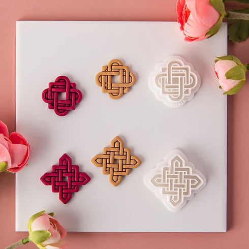 6 Pcs Chinese Style Polymer Clay Cutters,Retro Boho Flower Texture Polymer Clay Earrings Polymer Clay Molds Vintage Geometry Line Clay Earring Cut...