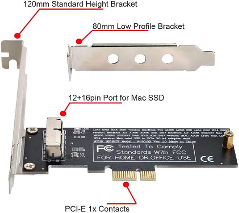 Cablecc PCI Express PCI-E 1X to 12+16Pin 2013-2017 Mac Pro Air SSD Convert Card for A1493 A1502 A1465 A1466...