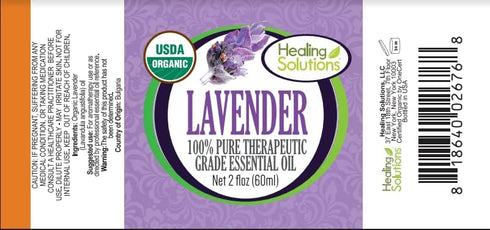 Healing Solutions Organic -2 oz Lavender Essential Oil Organic, Undiluted Pure Lavender Oil for Hair Diffuser Skin - 60ml - Pure Lavender Oil - Ar...