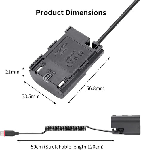 King Ma LP-E6 Dummy Battery Decoded LP-E6 Battery Replacement with Type-C Spring Power Adapter Cable for Canon EOS 5D4 80D 5D2 5D3 70D 60D 6D 7D2 ...