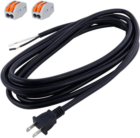 Replacement Power Cord 14 AWG Polarized 2 Prong Plug 12FT Pigtail 14 Gauge SJT 115V AC Cable Round Heavy Duty Repair Power Supply Cord 2C Open End...