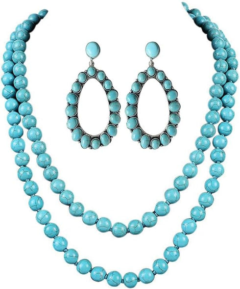 Fuqimanman2020 Long Turquoise Beaded Strand Necklace Endless Round Beads Multi Layer Heart Yoga Meditation Prayer Handmade Gemstone for Women Heal...