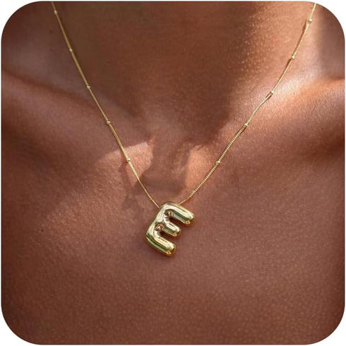 Gold Bubble Letter Necklace for Women, 14k Gold Plated Balloon Initial Letter Pendant Necklace Dainty Charm Initial Necklaces for Women Trendy Chu...