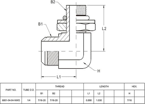 (2-PACK) 6801-04-04-NWO Hydraulic Hose Adapter Fitting 1/4" Male JIC 37° Flare (7/16-20 UNF) × 1/4" Male Adjustable Nut O-Ring Boss (7/16-20 UNF) ...