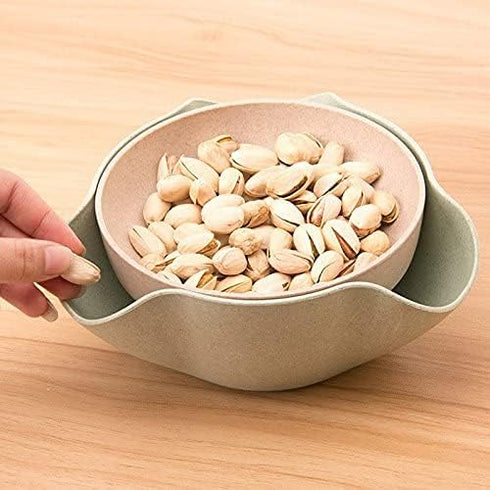 Double Dish Pistachios Bowl, Snack Serving Bowl for Peanuts Pistachios Cherries Edamame Fruits Candy (Green)...