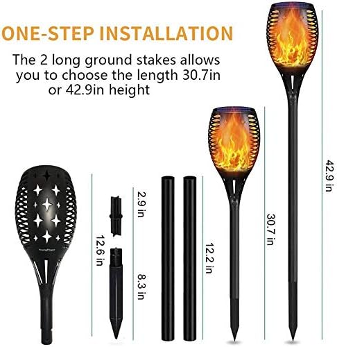 Solar Torch Lights, Waterproof Flickering Flames Solar Lights Outdoor Landscape Decoration Lighting Dusk to Dawn Auto On/Off Security Light for Ga...