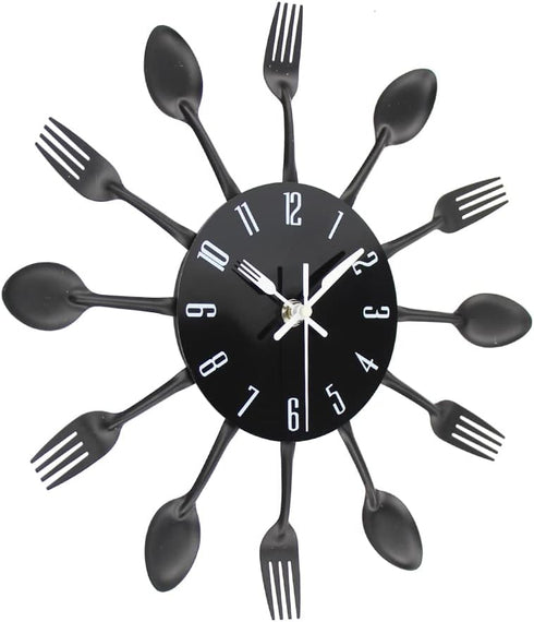 Timelike Kitchen Wall Clock, 3D Removable Modern Creative Cutlery Kitchen Spoon Fork Wall Clock Mirror Wall Decal Wall Sticker Room Home Decoratio...