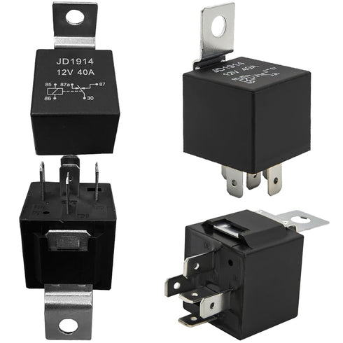 12V/40A SPDT Standard Auto Relay 5 pin Car Heavy Duty Switches & Starters, Used for Motor Automobile, Replaces Type: JD-1914(4pcs) with Black Wate...