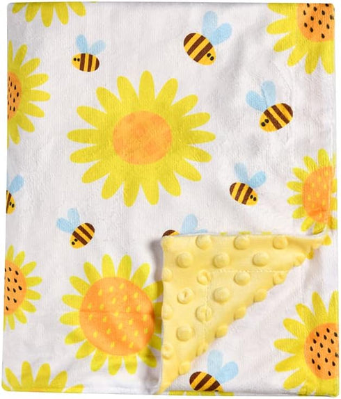 Baby Blanket Super Soft Minky Blanket Yellow Bee and Sunflower Blanket with Dotted Backing for Newborns Nursery Stroller Receiving Toddlers Crib B...