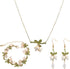 3Pcs Set Lily of the Valley Necklace and Earring Bracelet Green Paint Leaves and Freshwater Pearl Necklace Gift for Women Mom Friends Bride...