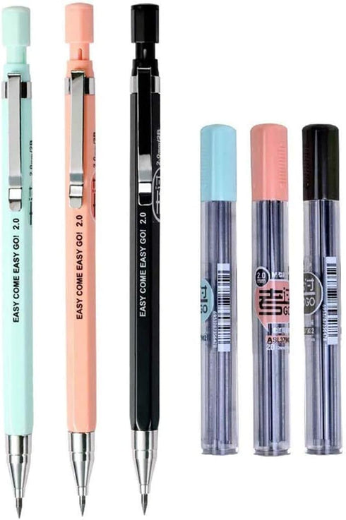 3pcs 2.0mm Mechanical Pencil with 18pcs Black Lead Refills, Automatic Pencils Press Mechanical Pencil for Writing,Draft Drawing Crafting Art Sketc...