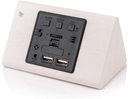 OCT17 Wooden Wood Clock, New Version LED Alarm Digital Desk Clock Adjustable Brightness, Alarm Time, Displays Time Date Temperature - White...