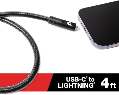Cummins Steel Braided USB-C(R) Lightning(R) Charging Cord HD Steel Compatible with Apple(R) Devices 4ft CMN4701...