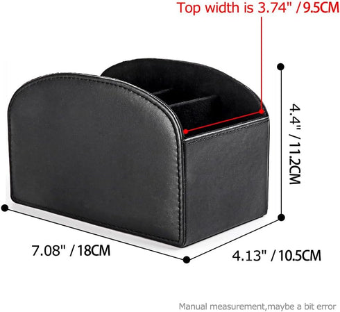 Remote Control Holder Organizer Table Desk Leather Control Storage TV Remote Control Organizer with 4 Spacious Compartments (Black 1)...