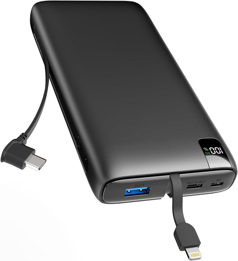 IXNINE Portable Charger 27000mAh with Built in Cables, 22.5W Fast Charging USB C Power Bank, 4 Outputs 2 Inputs External Battery Pack Phone Charge...