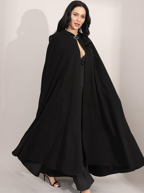 Unicra Halloween Hooded Cloak Black Long Party Cape Renaissance Cosplay Costume Robe with Rhinestone Brooch for Women and Men...