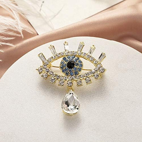 ROFARSO Lucky Charm Evil Eye with Tears Aojo Brooch Pin for Women Fully-Jewelled with Rhinestone Crystal for Wedding Party Prom Gift Accessories f...