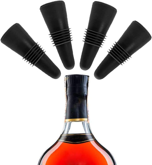 ANIN 8 pcs of Wine Stoppers, Reusable Silicone Beverage Bottle Sealer Replacement with Grip Top for Cork to Keep the Wine Fresh - Black...
