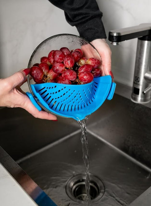 Silicone Strainer for Kitchen - Cooking strainer for Pasta, Fruits, Vegetables, Clip on Strainer, Pot Strainer, Pans,Food Strainer (blue)...